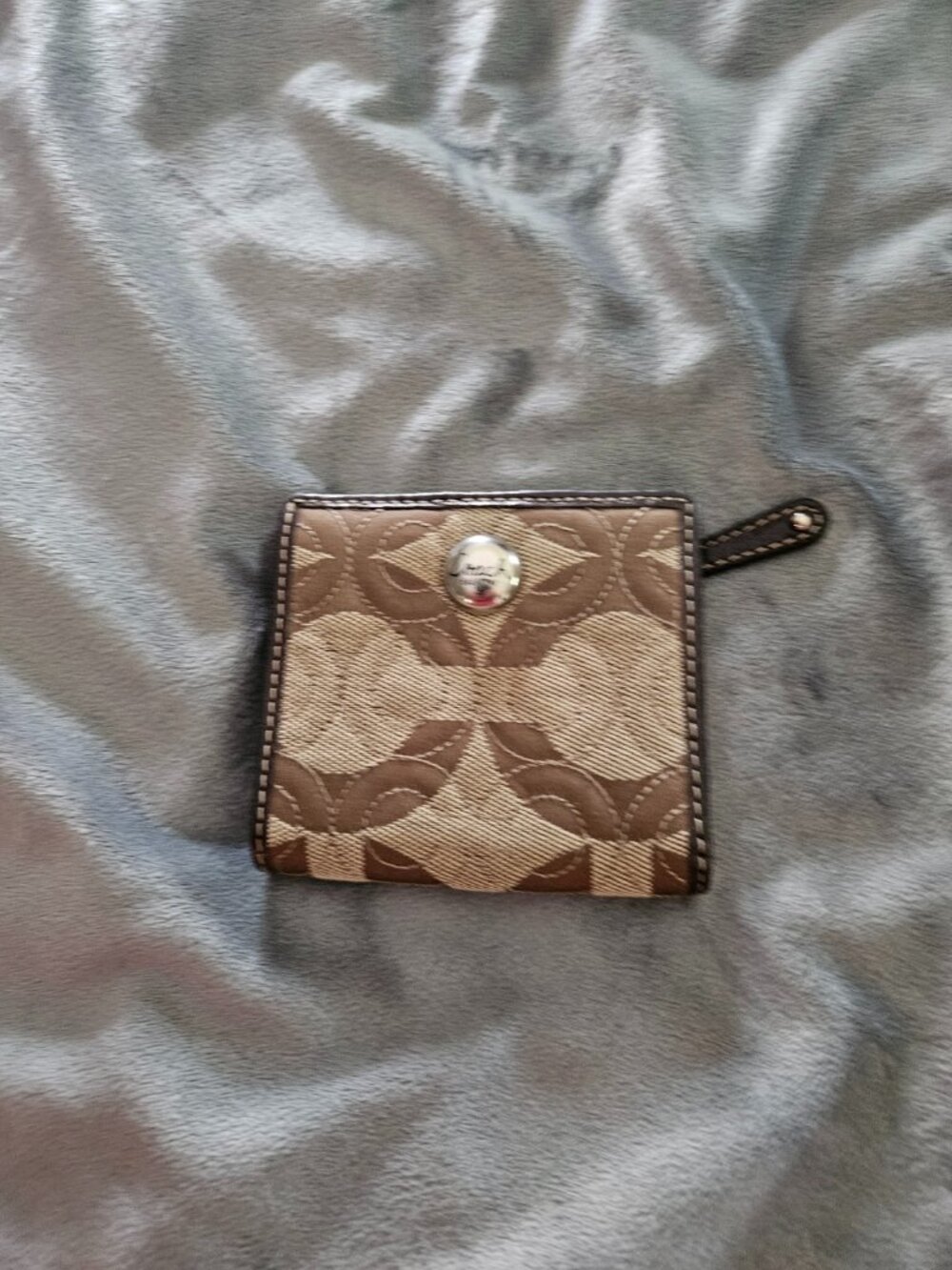 Authentic Coach Signature Mini Wallet Bifold Coin Purse Brown Khaki